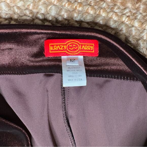Krazy Larry Long Elegant Brown Velvet Pull-on Pants Women’s Size 12 - Picture 8 of 9